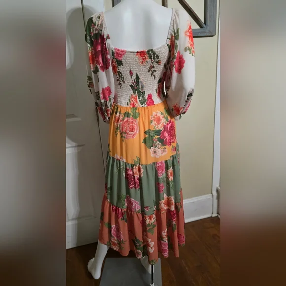 Love Colette Floral Smocked Midi Dress Size M Boho Cottagecore - Picture 9 of 12
